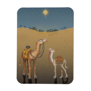 Schattigee kamelen in Bethlehem Kerstmagneet Magneet