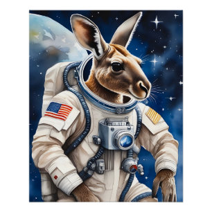Schattigee kangoeroe in astronautenpak in de ruimt perfect poster