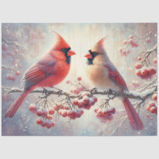 Schattigee kardinaal paar rustieke bos ontkoppelin tissuepapier (Voorkant)