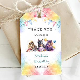 Schattigee kat 1e verjaardagsfeestje cadeaulabel