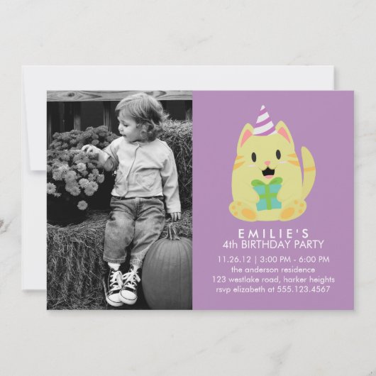 Schattigee kat aangepaste foto verjaardagsfeestje kaart (Voorkant)