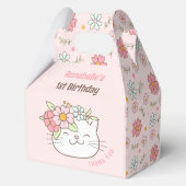 Schattigee Kat Bloemen Roze Meisje 1e Verjaardag M Bedankdoosjes (Achterkant)