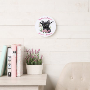 Schattigee kat bloemenontwerp bloeien en groeien ronde klok