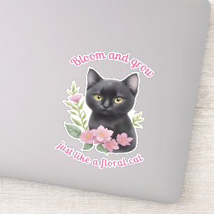 Schattigee kat bloemenontwerp bloeien en groeien sticker