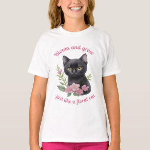 Schattigee kat bloemenontwerp bloeien en groeien t-shirt