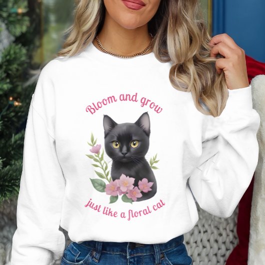 Schattigee kat bloemenontwerp bloeien en groeien trui