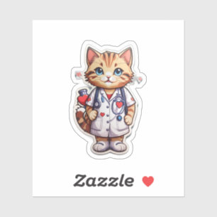 Schattigee kat cardiologie verpleegkundige sticker