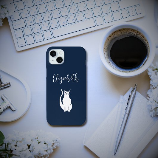 Schattigee Kat Cartoon Winking Kat Navy Blue Case-Mate iPhone Case