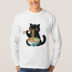 Schattigee kat die geniet van een hete kom ramen t-shirt