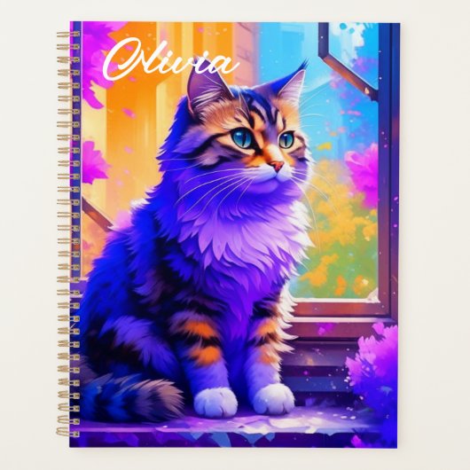 Schattigee kat die in Venster AI Kunst zitten Planner (Voorkant)