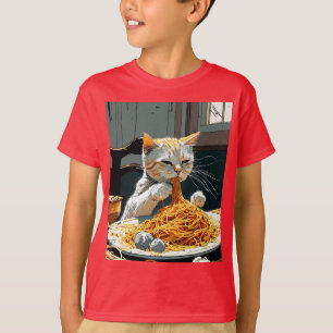 SCHATTIGEE KAT DIE SPAGHETTI EET T-SHIRT