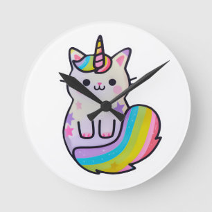 Schattigee kat eenhoorn regenboog ronde klok