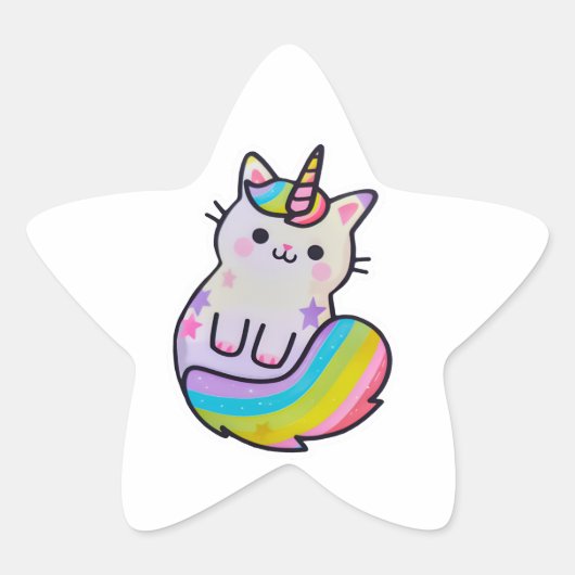 Schattigee kat eenhoorn regenboog ster sticker (Voorkant)