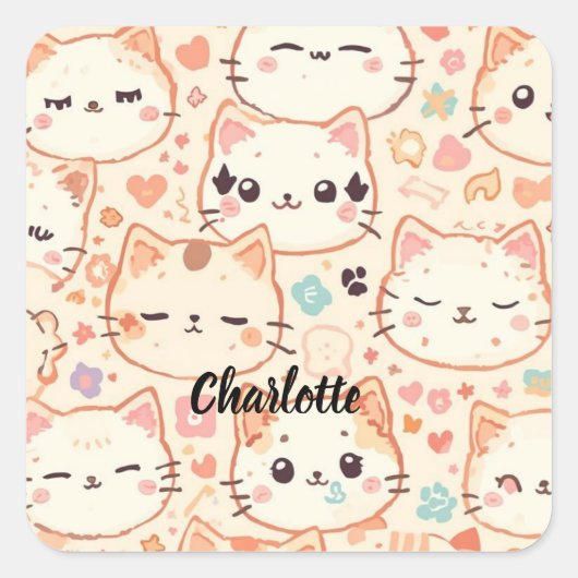 Schattigee Kat eenvoudige huisdier kitten Patroon Vierkante Sticker (Voorkant)