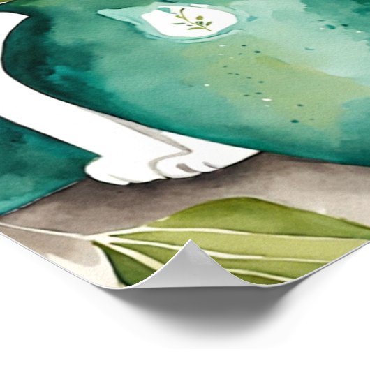 Schattigee kat en Blauwgroen groene vaas botanisch Poster (Hoek)