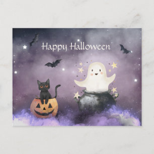 Schattigee kat en geest Halloween Briefkaart