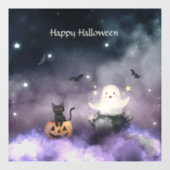 Schattigee kat en geest Halloween Raamsticker (Vel)