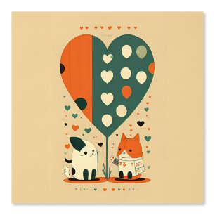 Schattigee kat en hond met hartballon behang
