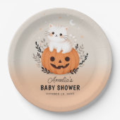 Schattigee kat en pompoen Halloween Baby shower Papieren Bordje (Voorkant)