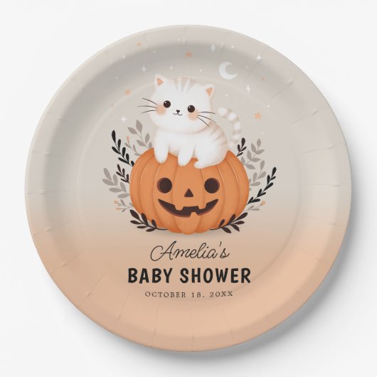 Schattigee kat en pompoen Halloween Baby shower Papieren Bordje