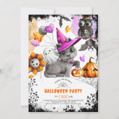 Schattigee kat en uil Halloween-feestuitnodiging Kaart (Voorkant)