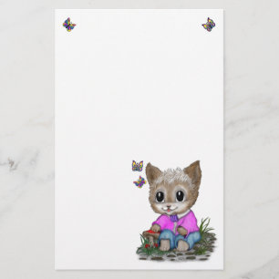 Schattigee kat en vlinder briefpapier