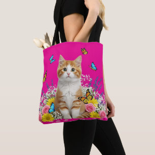 Schattigee kat en vlinder Canvas tas