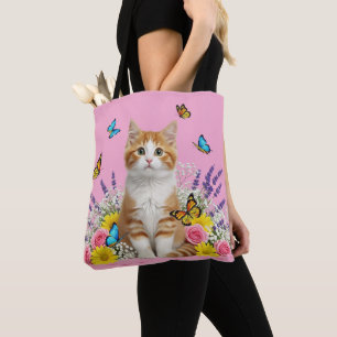 Schattigee kat en vlinder Canvas tas