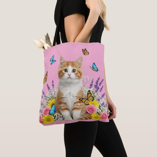Schattigee kat en vlinder Canvas tas (Dichtbij)