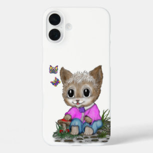 Schattigee kat en vlinder iPhone 16 plus hoesje
