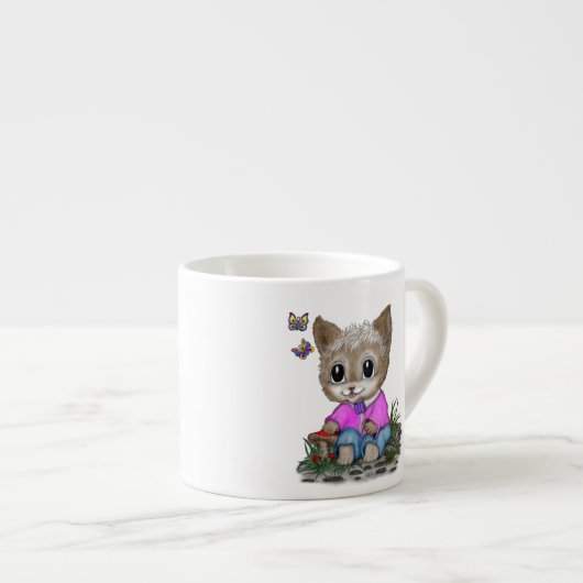Schattigee kat en vlinder espresso kop (Voorkant rechts)
