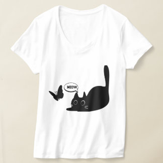 Schattigee kat en vlinder miauw t-shirt