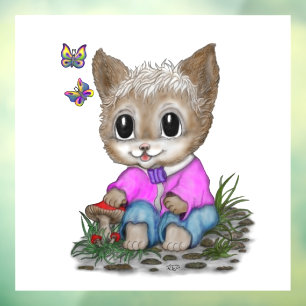 Schattigee kat en vlinder raamsticker