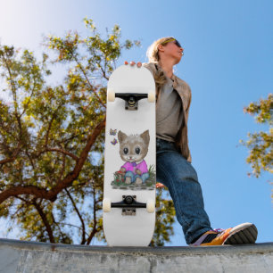 Schattigee kat en vlinder skateboard