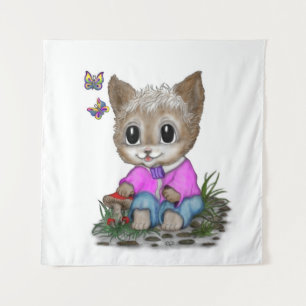 Schattigee kat en vlinder wandkleed