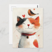 Schattigee Kat en Vogelvrienden Briefkaart (Voorkant / Achterkant)
