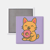 Schattigee Kat Eten Donut – Grappige keuken Magnee Magneet (Voorkant / Achterkant)