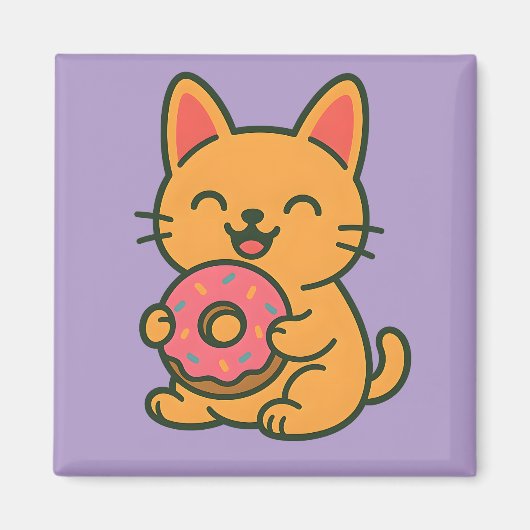 Schattigee Kat Eten Donut – Grappige keuken Magnee Magneet (Voorkant)