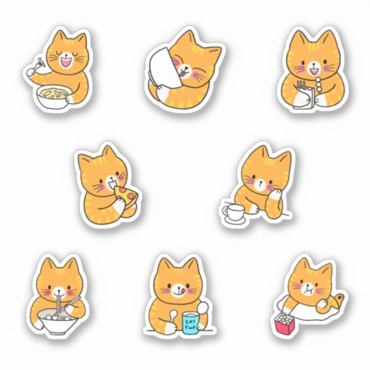 Schattigee kat eten kawaii douane stickers (Voorkant)