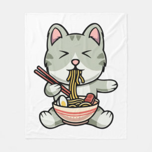Schattigee kat eten soba noedels cartoon icoon ill fleece deken