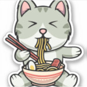 Schattigee kat eten soba noedels cartoon icoon ill sticker (Voorkant)