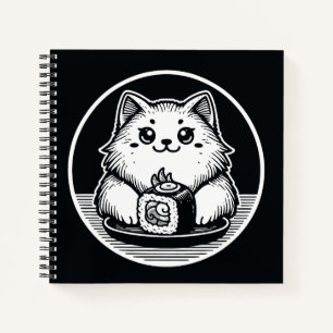 Schattigee kat eten sushi japans kawaii notitieboek
