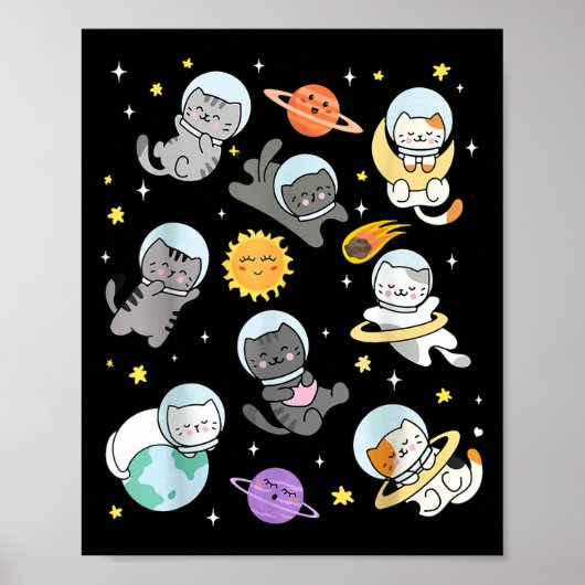 Schattigee Kat Funny Space Astronaut Planet Cat Vr Poster (Voorkant)