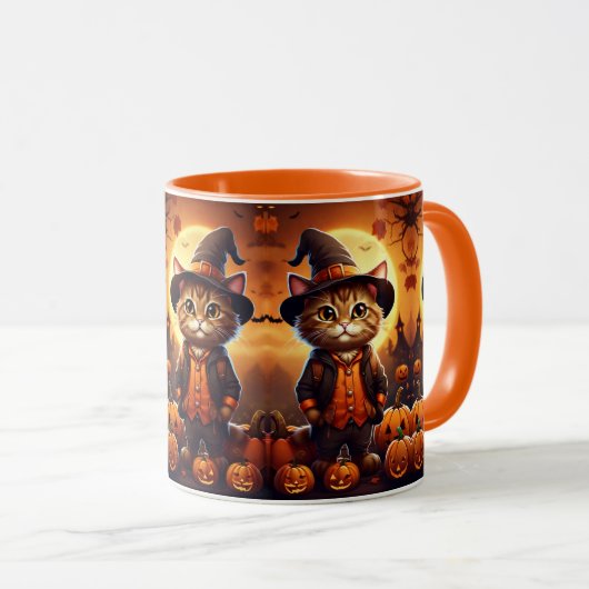 Schattigee kat genieten van Halloween Speels en Sc Mok (Voorkant rechts)