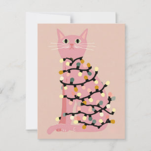 Schattigee kat gewikkeld in kerstverlichting Grapp Briefkaart