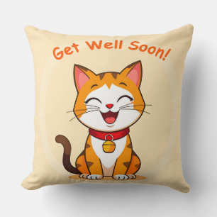 Schattigee kat glimlacht met 'Get Well Soon'-beric Kussen