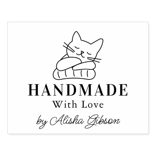 Schattigee Kat Handgemaakt met liefde, Grote Rubbe Rubberstempel (Afrduk)