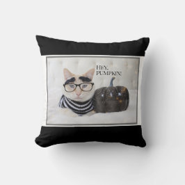 Schattigee kat "Hey Pumpkin" Halloween Kussen