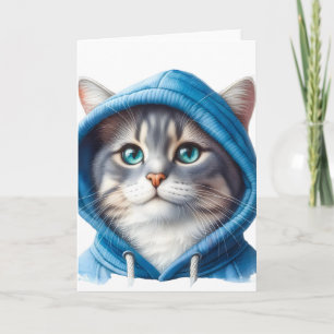 Schattigee kat in blauwe hoodie Schattige kitten k Kaart