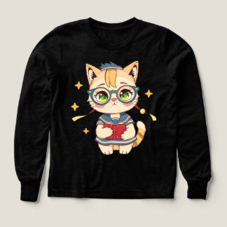 Schattigee kat in bril en schooluniform